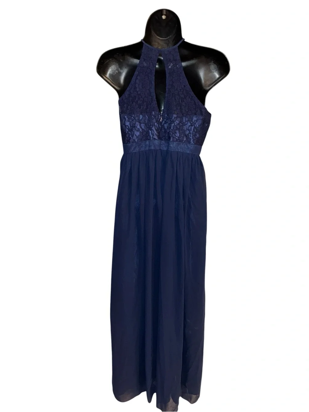 Navy Halter Lace & Chiffon Maxi Dress